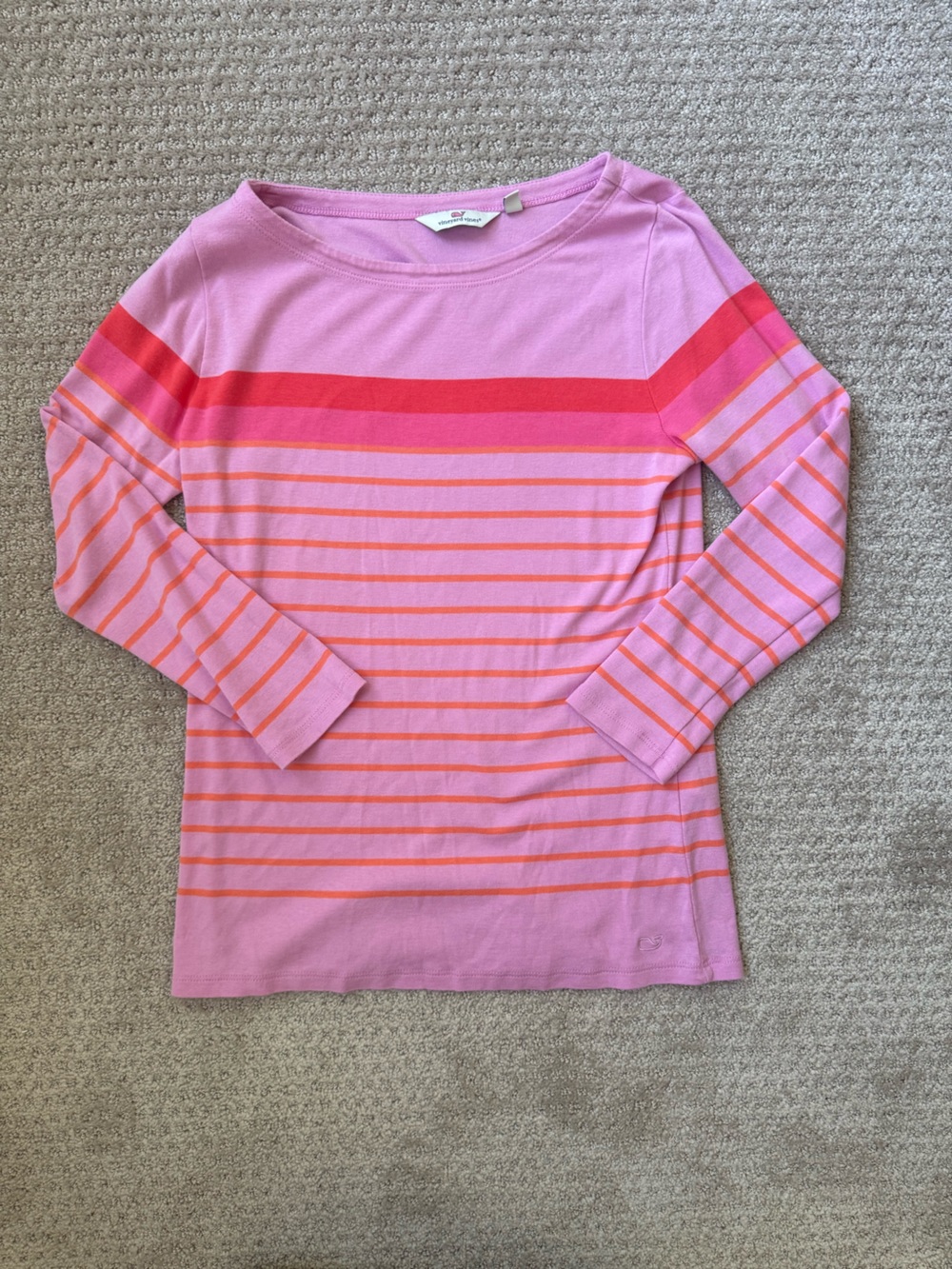 Vineyard Vines Pink with Orange & Fuchsia Stripe Long Sleeve Tee